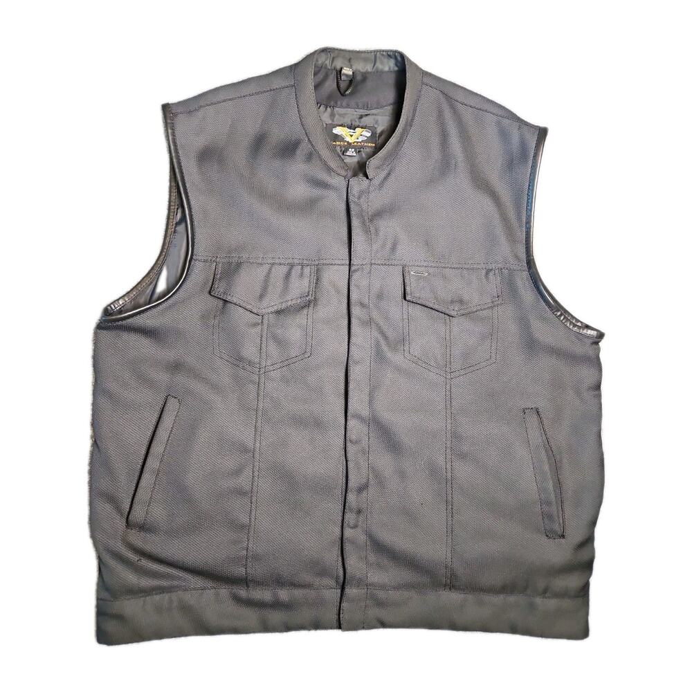 Vance Leathers Men’s Black Mesh Motorcycle Vest Sz 52 Biker Riding Snap Pockets